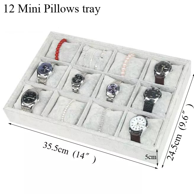 Ice Grey Velvet Jewelry Tray Jewelllery Storage Box Watch Holder Necklace Ring Earrings Pendant Display Organizer Series
