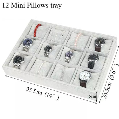 Ice Grey Velvet Jewelry Tray Jewelllery Storage Box Watch Holder Necklace Ring Earrings Pendant Display Organizer Series