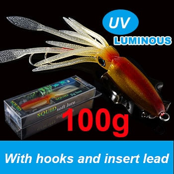 SUNMILE Fishing Soft Squid Lure 20g/60g/80g/100g/120g/150g Luminous/Uv Squid Jig Fishing Lures for Sea Fishing Wobbler Bait