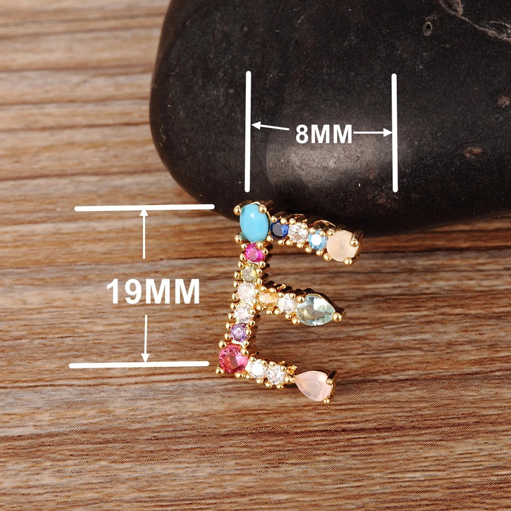 Nidin Rainbow Color Initial CZ Necklace Charm Letter Pendant Name Jewelry Women Accessories Fine Party Birthday