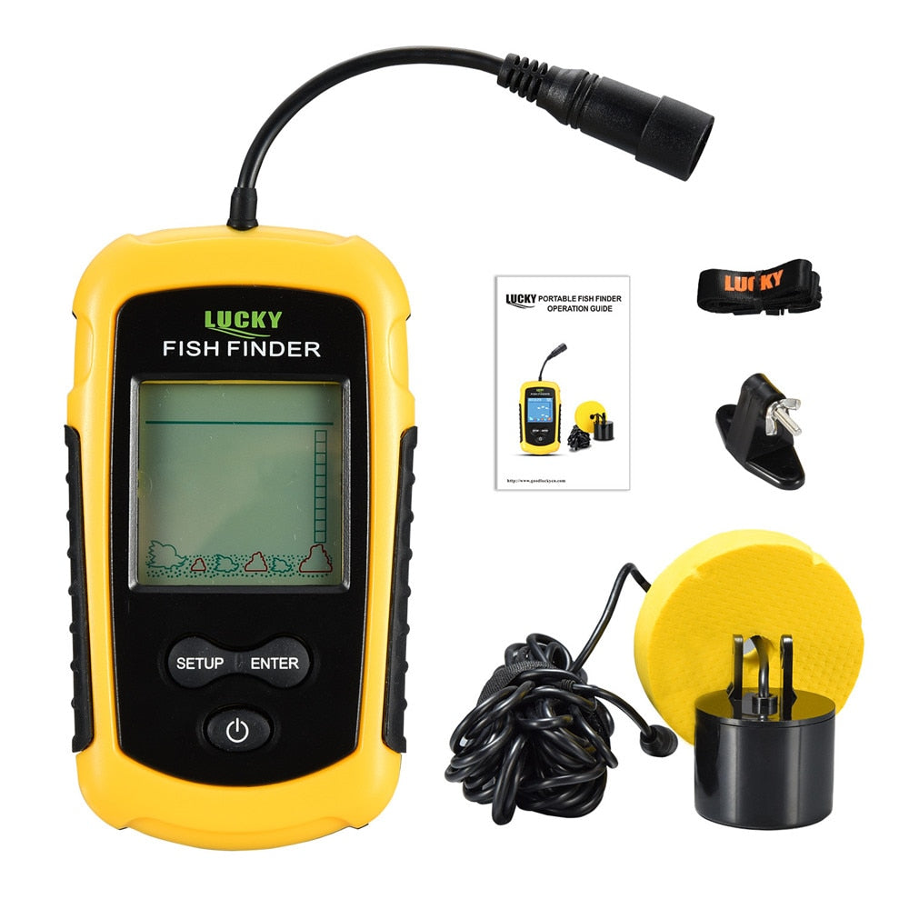 FFC1108-1 Alarm 100M Portable Sonar Fish Finders 45 Degrees Sonar Coverage Echo Sounder Alarm Transducer Lake Sea Fishing