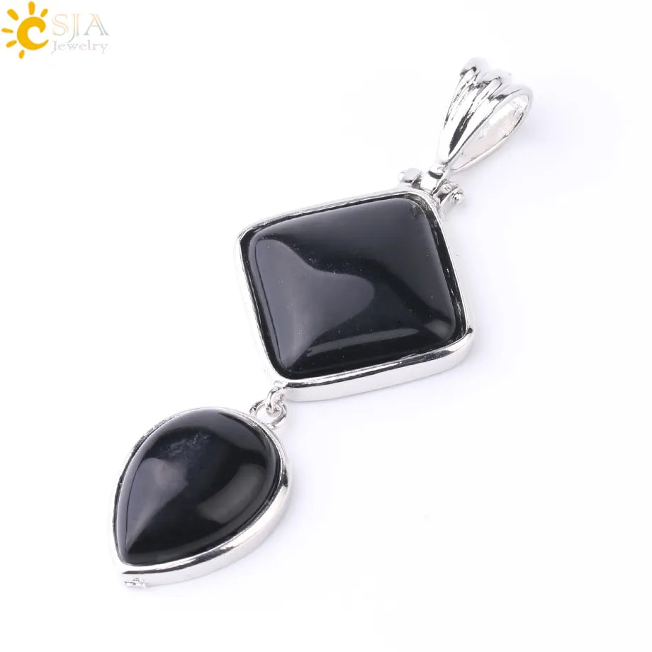 CSJA Natural Stones Pendant Crystal Square Water Drop Quartz Lapis  Lazuli Geometric Pendants for Necklaces Women Jewelry F814