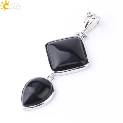 CSJA Natural Stones Pendant Crystal Square Water Drop Quartz Lapis  Lazuli Geometric Pendants for Necklaces Women Jewelry F814