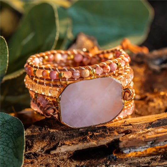 Natural Stone Bracelet 5 Wraps Bracelet Handmade Boho Pink Bracelet for Women Bracelet