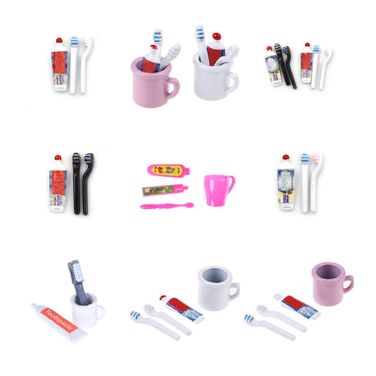 1Set 1:12 Dollhouse Miniature Mini Toothpaste Toothbrush Kitchen Furniture Toy Collectible Miniature Toys