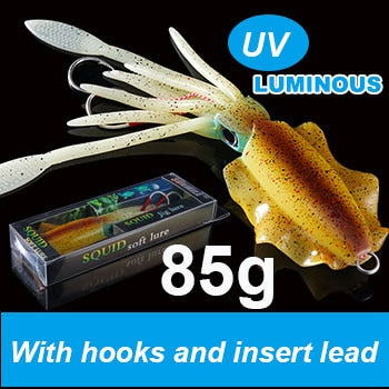 SUNMILE Fishing Soft Squid Lure 20g/60g/80g/100g/120g/150g Luminous/Uv Squid Jig Fishing Lures for Sea Fishing Wobbler Bait