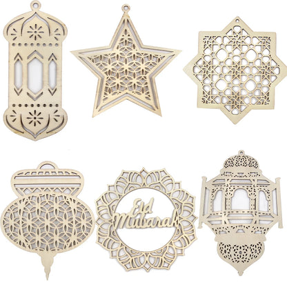 Eid Ramadan Wooden Hanging Ornaments for Ramadan Kareem DIY Wreath Supplies Islam Party Metal Ring Wreath Party Decorations