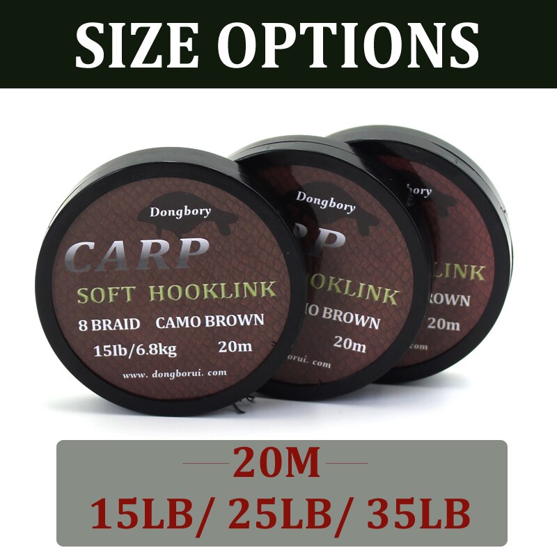 20M Carp Fishing Line 8 Strands Braided Carp Hooklink Camo Brown Soft Hook Link Line 15/25/35lb Carp Rig Wire for Fishing Tackle