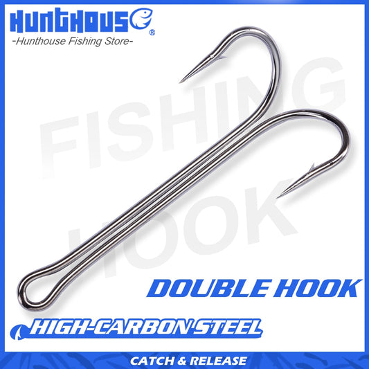 Hunthouse 2020 New Fishing Hooks Double Hook Long High Carbon Steel Fishing Tackle Different Sizes Equiped With Soft Lure