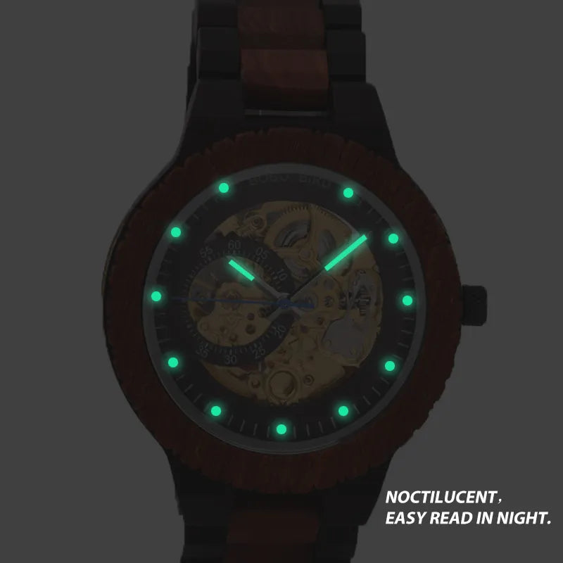 BOBO BIRD Wood Mechanical Watch Men Relogio Masculino Big Mens Watches Top Brand Luxury Timepieces Erkek Kol Saati
