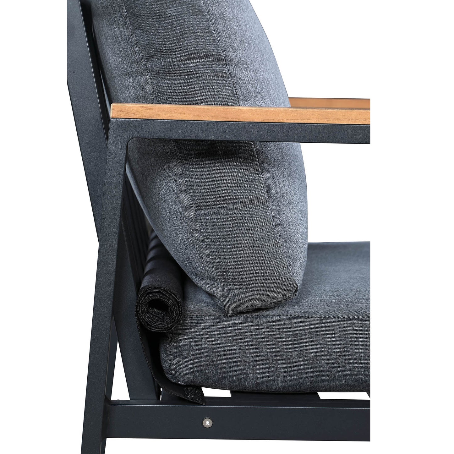 Rossio Outdoor 4 Piece Conversation Set, Matte Charcoal Aluminum Frame, Waterproof Fabric Cover