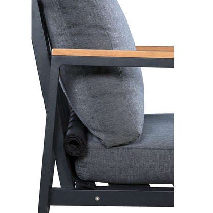 Rossio Outdoor 4 Piece Conversation Set, Matte Charcoal Aluminum Frame, Waterproof Fabric Cover