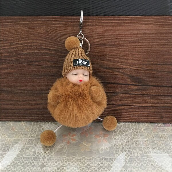 1PCS Cute Cartoon Doll Keychain Fur Ball Plush KeyChain Keyring Women Handbag Car Key Holder Bag Pendant Toys for Kids