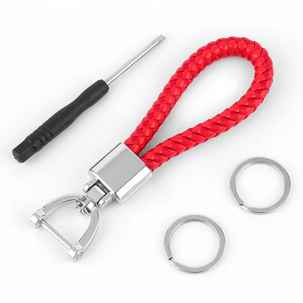 High-Grade Keychain for Men Women Rotatable Key Chain Luxury Hand Woven Leather Horseshoe Buckle Car Key Ring Holder Accessories