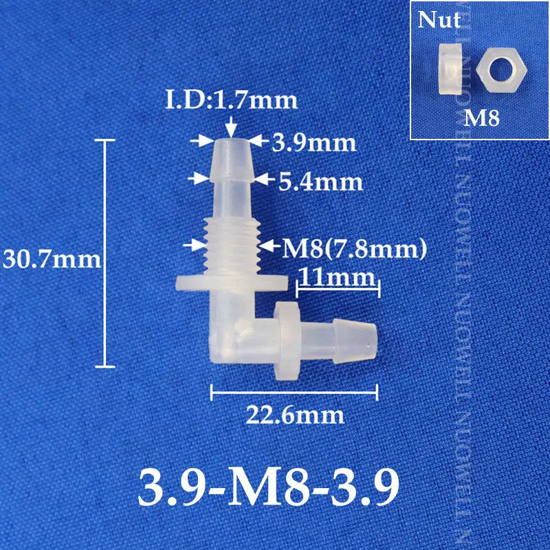 5~200pcs M6 M8 G1/8~g1/2 Thread to 2-12mm PP Bulkhead Union Elbow Connectors Hex Nut Aquarium Fish Tank Air Pump Hose Connector