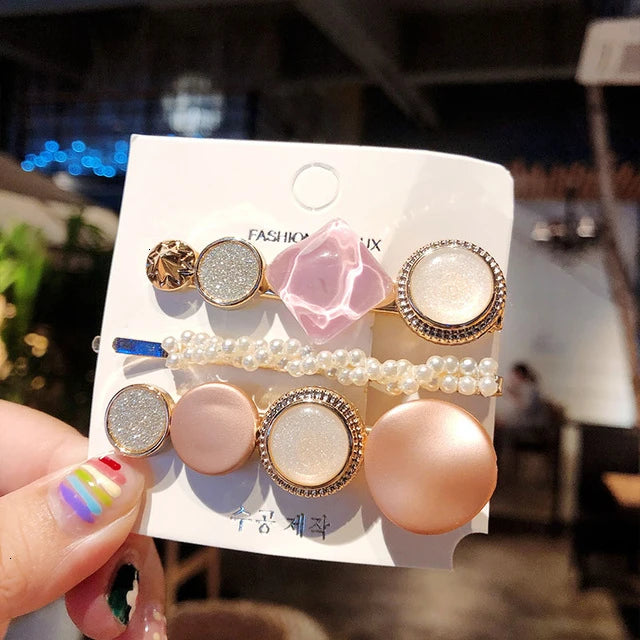 Hair Clips for Women Headband Hairpins Barrettes Pearl Geometric Girls Hairgrips Fashion Hair Jewelry Accessories 3pcs/Set