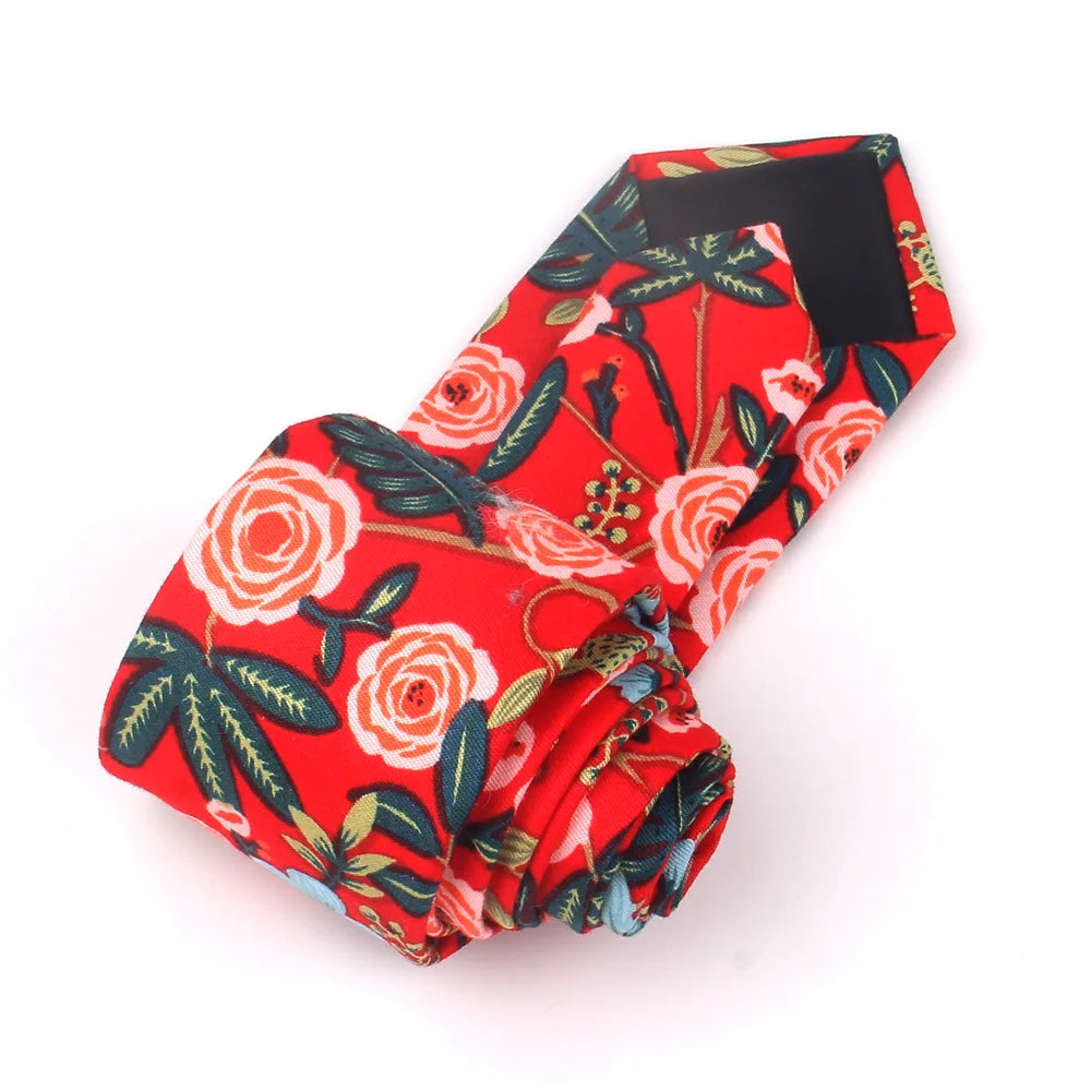 New Floral Tie for Men Women Skinny Cotton Neck Tie for Wedding Casual Mens Neckties Classic Suits Flower Print Neck Ties Cravat
