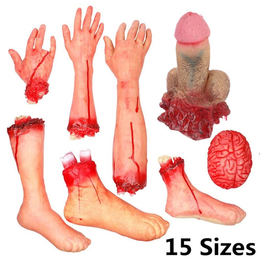 Halloween Horror Props Bloody Hand Haunted House Party Decoration Scary Fake Hand Finger Leg Foot Brain Heart Halloween Supplies