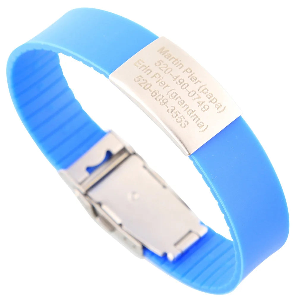 Custom Children ID Bracelet Child Engraved Identification Bracelets Baby SOS Wrist Band Kids Boys ID Safety Silicone Wristbands