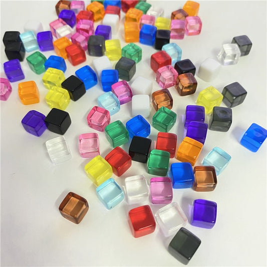 100Pcs/Set 8mm Acrylic Transparent Grey Square Corner Colorful Dice Chess Piece Right Angle Sieve Cube for Puzzle Game