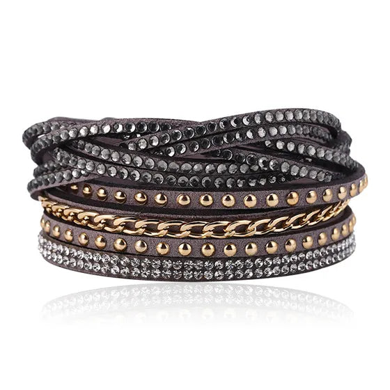HOCOLE Fashion Gem Rhinestone Magnetic Leather Bracelets & Bangles Bohemian Handmade Multilayer Wrap Jewelry Women Pulseira