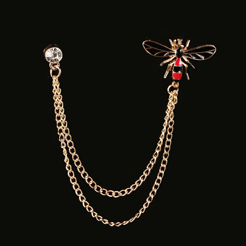 Cute Bee Vintage Brooches Pins Animal Alloy Metal Chain Brooch Broches Man Suit Shirt Collar Tassel Lapel Pin Women Jewelry