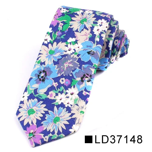 New Floral Tie for Men Women Skinny Cotton Neck Tie for Wedding Casual Mens Neckties Classic Suits Flower Print Neck Ties Cravat