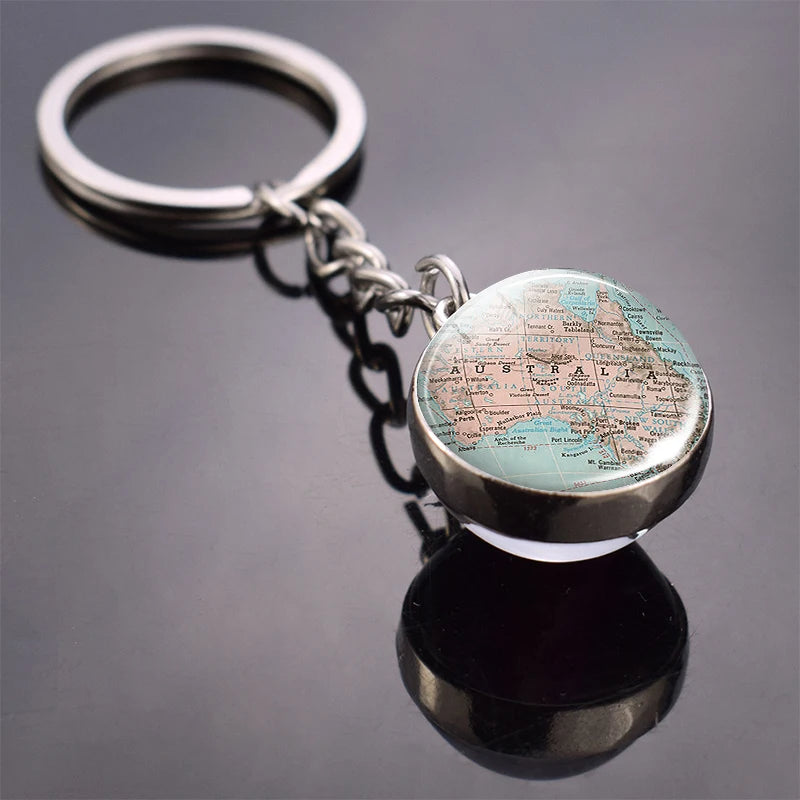 Vintage World Map Keychain Globe Earth Pendant Key Chain Americas Europe Australia Map Keychain Keyfob Christmas