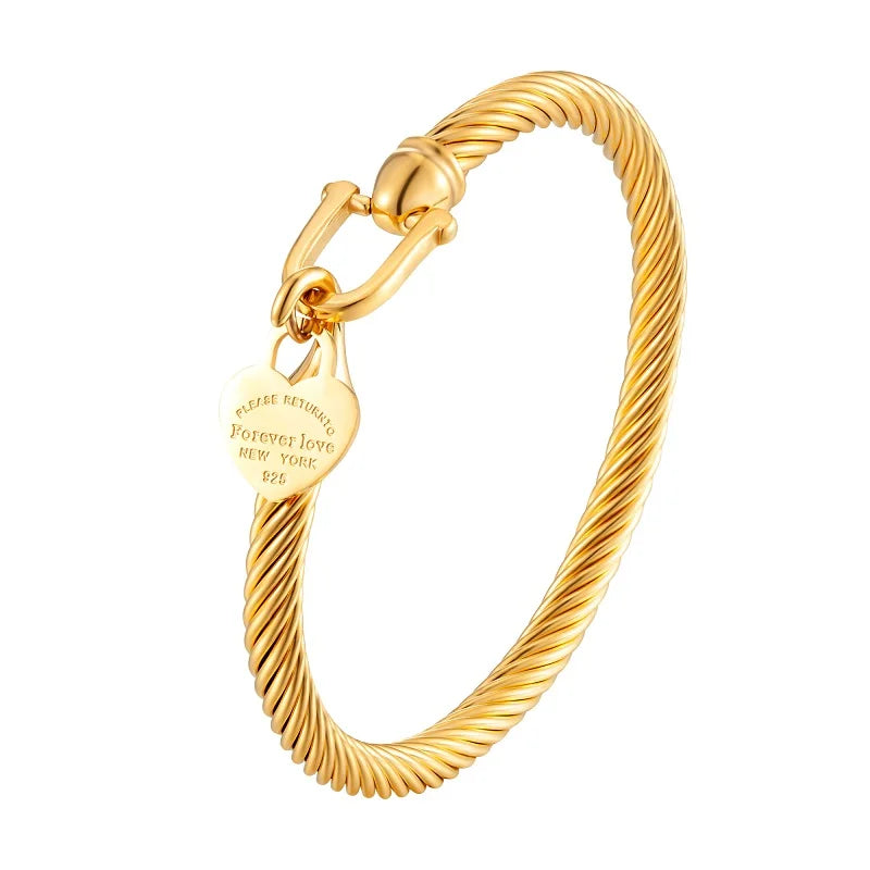MSX Gold Plating Stainless Steel Bangles Bracelets Vintage Love Roman Numerals Wristband Bracelets Bangles for Men Women