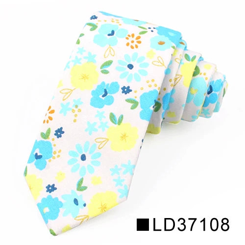 New Floral Tie for Men Women Skinny Cotton Neck Tie for Wedding Casual Mens Neckties Classic Suits Flower Print Neck Ties Cravat