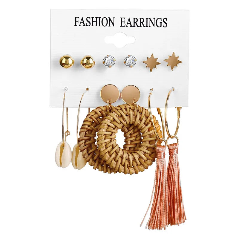 17KM Vintage Tassel Acrylic Earrings for Women Bohemian Earrings Set Big Dangle Drop Earring 2020 Brincos Female Jewelry