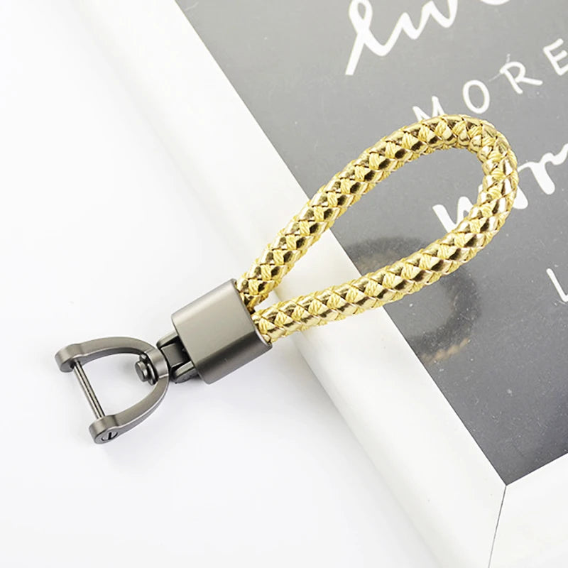 High-Grade Keychain for Men Women Rotatable Key Chain Luxury Hand Woven Leather Horseshoe Buckle Car Key Ring Holder Accessories