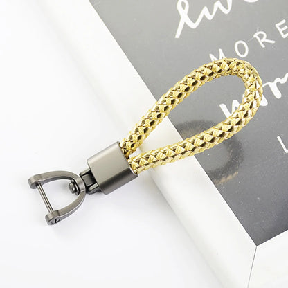 High-Grade Keychain for Men Women Rotatable Key Chain Luxury Hand Woven Leather Horseshoe Buckle Car Key Ring Holder Accessories