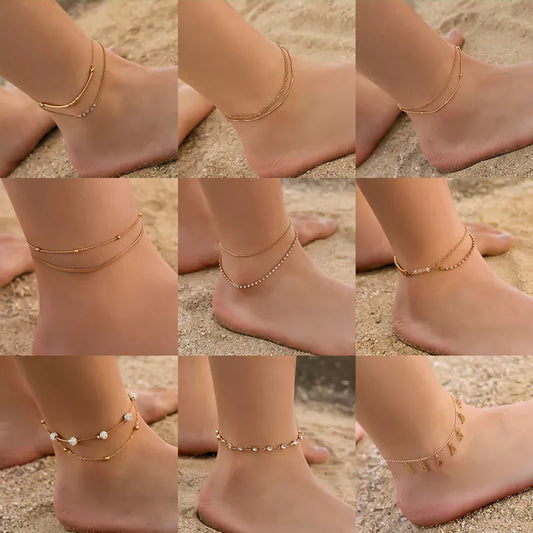Modyle Bohemia 2pcs/Set Anklets for Women Foot Accessories 2019 Beach Barefoot Sandals Bracelet Ankle on the Leg Female Anklets