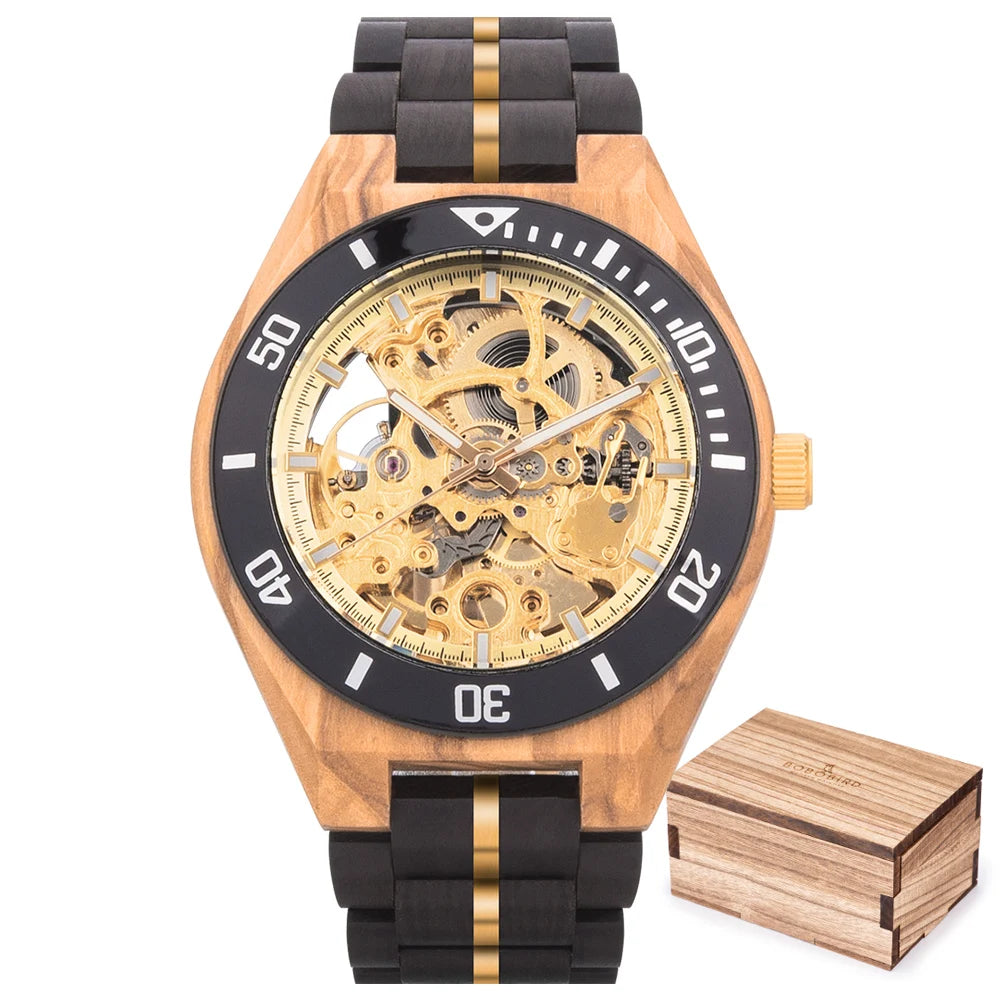 BOBO BIRD Wood Mechanical Watch Men Relogio Masculino Big Mens Watches Top Brand Luxury Timepieces Erkek Kol Saati