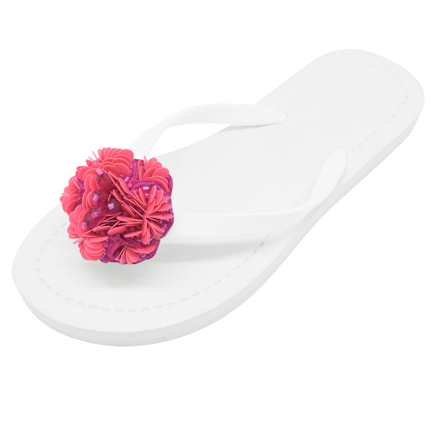 Pink Noho Flower- Embroidered Flat Flip Flops Sandal