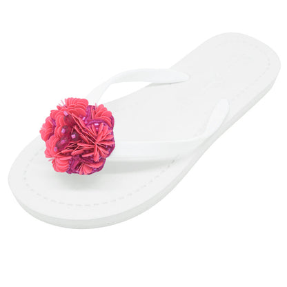 Pink Noho Flower- Embroidered Flat Flip Flops Sandal