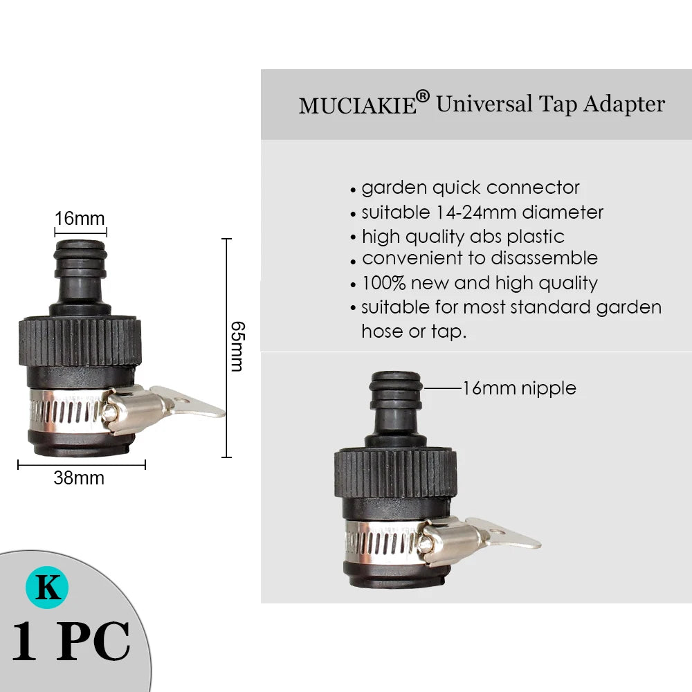 MUCIAKIE Variety Style Garden Tap 1/2" 3/4" Male Female Thread Nipple Joint 1/4" Hose Quick Connector Irrigation Water Splitters