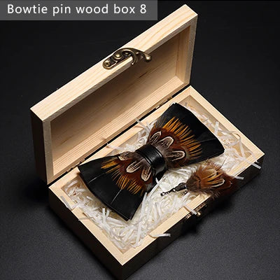 JEMYGINS Bowtie Natural Brid Feather Exquisite Hand Made Men Bow Tie Brooch Pin