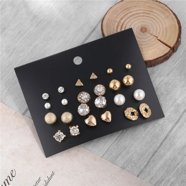 Crystal Simulated Pearl Earrings Set Women Jewelry Accessories Piercing Ball Stud Earring Kit Bijouteria Brincos