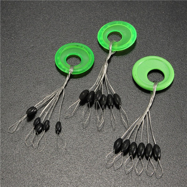 Rompin 10 Set Size SS/S/M/L Black Rubber Oval Stopper Fishing Bobber Float Space Bean Stopper Folat Line Stoppers Bobber Stops