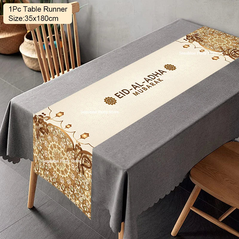 Ramadan Decoration Table Runner EID Mubarak Decor for Home Tablecloth Ramadan Kareem Islamic Muslim Party Eid Al Adha