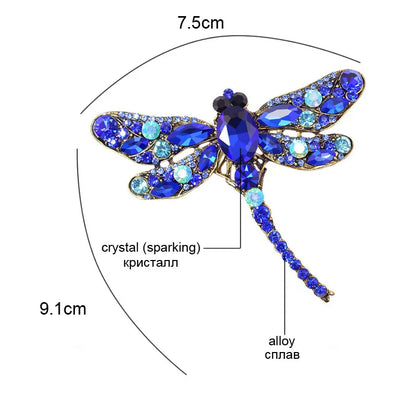CINDY XIANG Vintage Rhinestone Dragonfly Brooches for Women Large Insect Brooch Pin Fashion Dress Coat Accessories Cute Jewelry