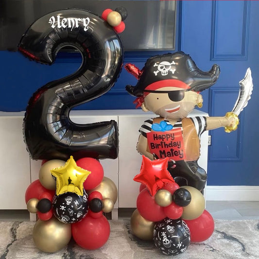 42 Pack Halloween Pirate Ship Balloon Set Gold 0-9 Number Birthday Party Wedding Baby Shower Kids Helium Ball Halloween Decorati
