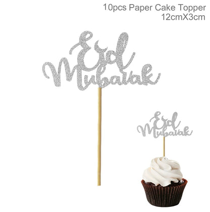 EID Mubarak Banner Balloons Cake Topper Ramadan Decoration Ramadan Kareem Mubarak Muslim Islamic Festival Party DIY Decorations