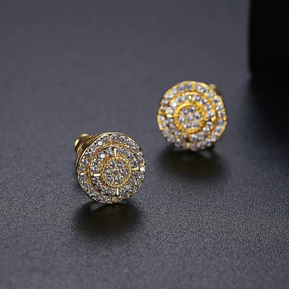 LUOTEEMI Elegant Small Hip Hop Round Stud Earrings for Women Korean Style AAA Black/White Cubic Zircon Fashion Jewelry for Men