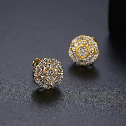 LUOTEEMI Elegant Small Hip Hop Round Stud Earrings for Women Korean Style AAA Black/White Cubic Zircon Fashion Jewelry for Men