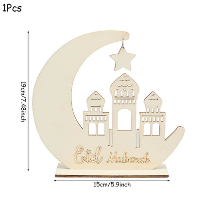 EID Mubarak Wooden Pendant With LED Candles Light Ramadan Decorations for Home Islamic Muslim Party Eid Decor Kareem Ramadan