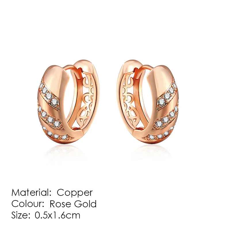 ZHOUYANG Stud Earrings for Women Classic Six Claw Clear AAA+Cubic Zirconia Rose Gold Color Fashion Jewelry for Girls KAE094