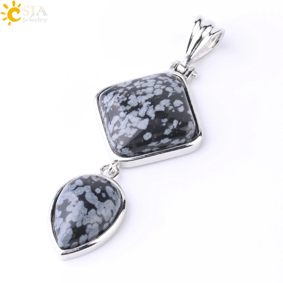 CSJA Natural Stones Pendant Crystal Square Water Drop Quartz Lapis  Lazuli Geometric Pendants for Necklaces Women Jewelry F814